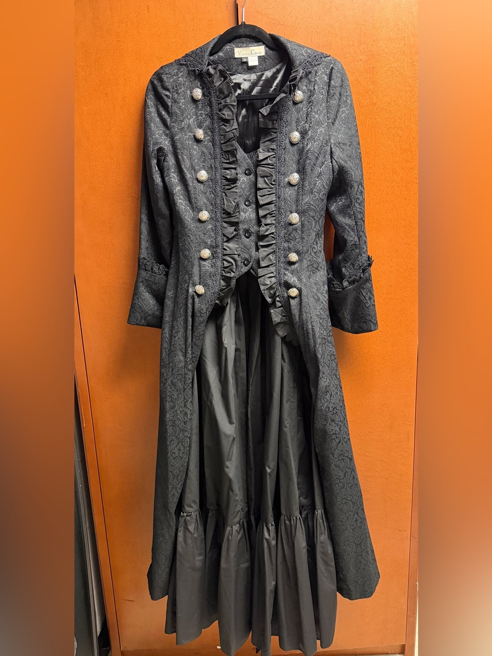 Victorian Choice Gothic Steampunk Brocade Captain Dress Halloween Costume Black